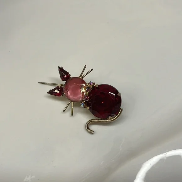 PINK & RED KITTY BROOCH VTG - Picture 6 of 8